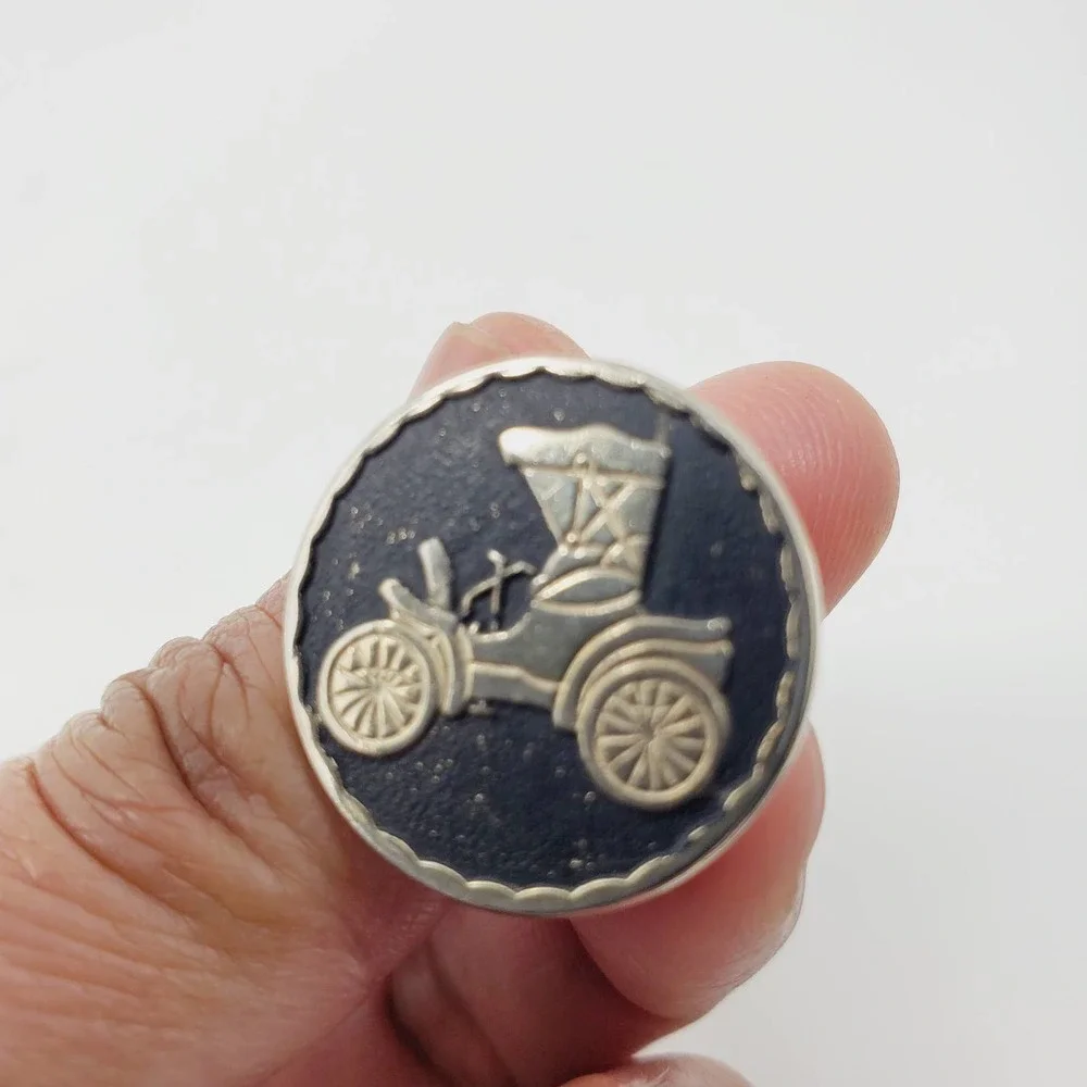 Vintage Old Modern Car Automobile Round Metal Cufflinks Set of 2
